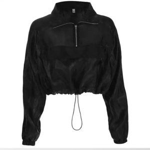 Mesh Cropped Pull Over in Black